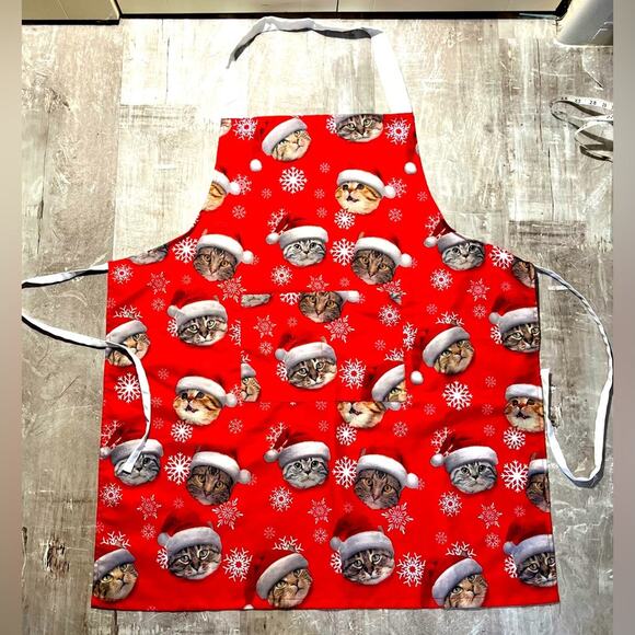 Cat pattern Christmas Apron and vintage cat hot pad - Picture 1 of 8
